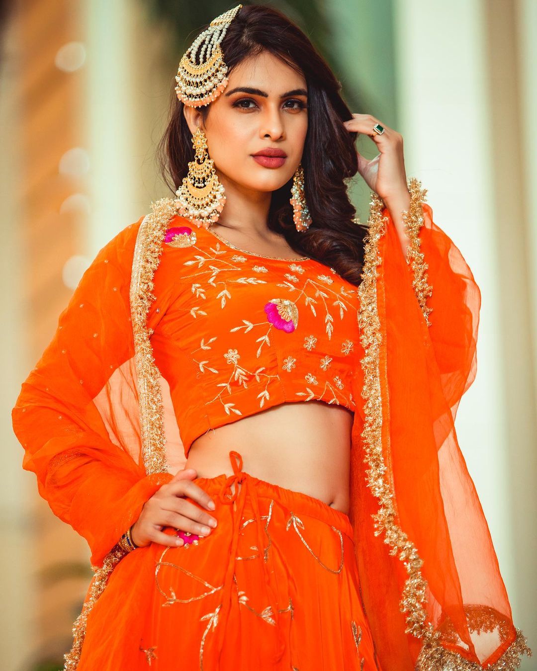 दिवाली के लिए नेहा मलिक ने कैरी किया नवाबी लुक,ऑरेंज लहंगे में बिखेरा हुस्न का जलवा