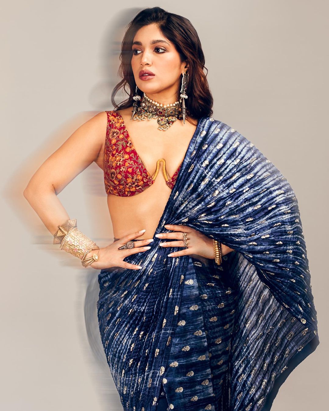 प्रिंटेड साड़ी में छा गईं Bhumi Pednekar…रिवीलिंग ब्लाउज पर ठहर गईं सबकी नजरें, देखें तस्वीरें